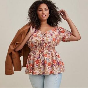 💥Torrid Floral Georgette Smocked Top
